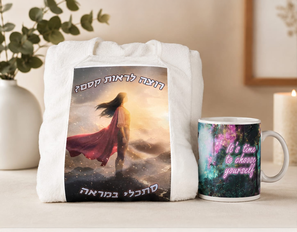 מארז ''זמן להתפנק'' - חלוק וכוס בהדפסה מותאמת אישית